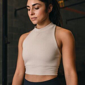 Kyodan Athletic XS Sports Bra Mock Neck Racer Back Ribbed Blush Pink Gym Workout